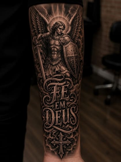 Tattoo Realismo Antebraco Arcanjo Fe Realismo B&G