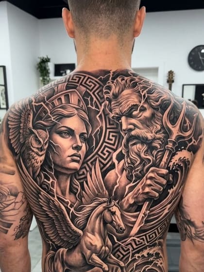 Tattoo Realismo Costas Atena Poseidon Realismo B&G