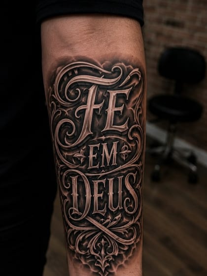 Tattoo Lettering Fe Em Deus Ornamental