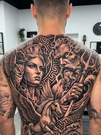 Tattoo Realismo Costas Atena Poseidon Realismo B&G